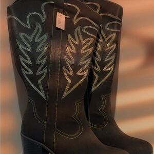 Torrid Black Heeled Boots with Silver Stitching